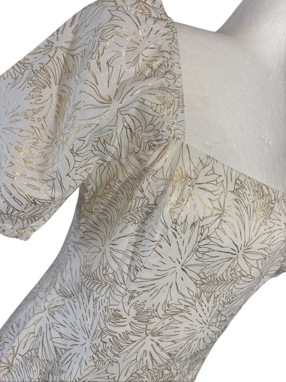 NWOT Michael Kors white and gold floral brocade square neck puff sleeve mini dre - Picture 2 of 8